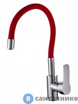 картинка Смеситель Maxonor MN70112-6 для кухни гибкий излив красный/хром