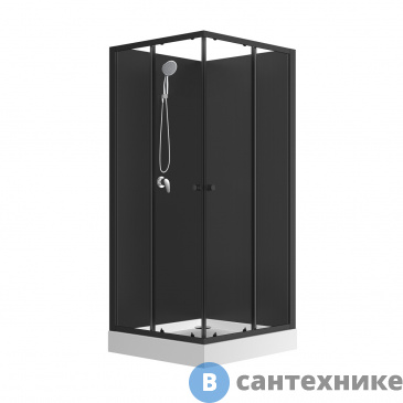 картинка Душевая кабина Loranto CS-21801BP 90x90x(190+15) см с низким поддоном 15 см, прозрачное стекло, задние стенки черный, профиль черный