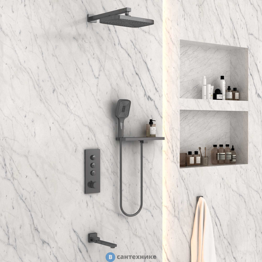 Душевой комплект Vincea VSFW-431T1RGM встраиваемый, термостатический, трехрежимный, вороненая сталь