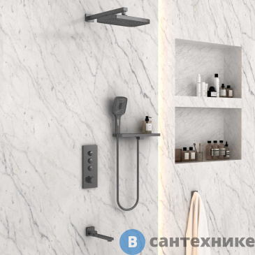 картинка Душевой комплект Vincea VSFW-431T1RGM встраиваемый, термостатический, трехрежимный, вороненая сталь