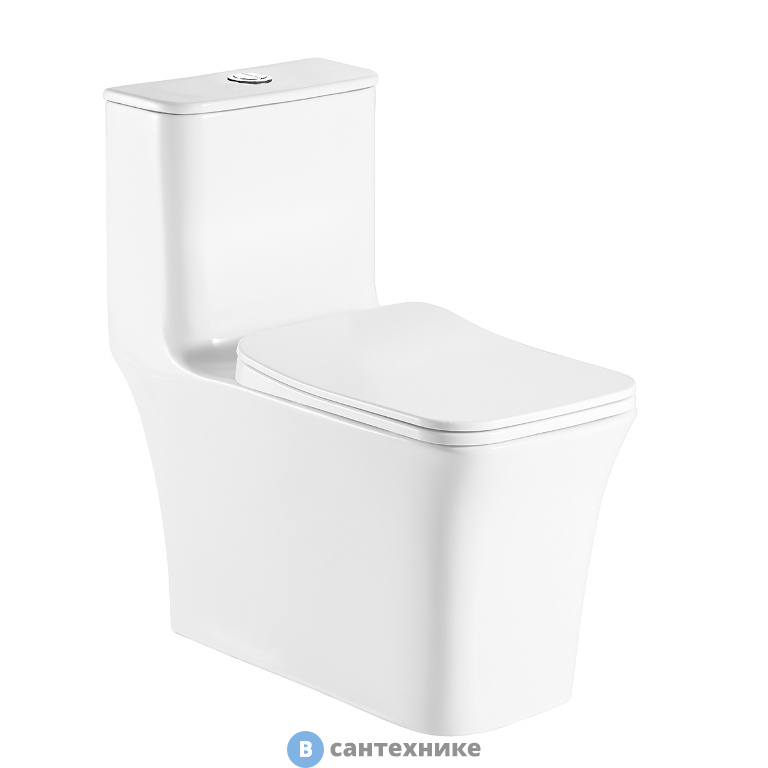 Унитаз-моноблок AZARIO GRESSA AZ-1111 безободковый с сиденьем дюропласт микролифт. 705х370х760 мм