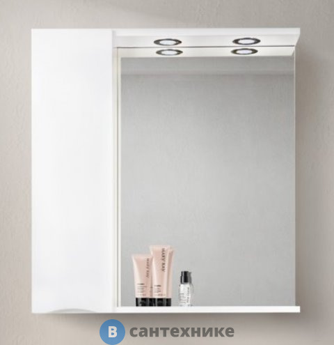 Шкаф зеркальный BelBagno 80 см MARINO-SPC-800/750-1A-BL-P-L подвесной с одной распашной дверцей с доводчиками, с подсветкой, левосторонний, Bianco Lucido