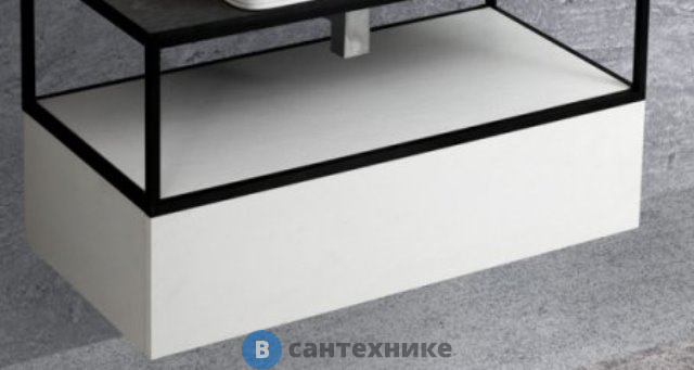 Тумба под раковину Cezares CADRO-80-1C-SO-BG-BLUM под металлический каркас подвесная с одним выкатным ящиком c механизмами PUSH (BLUM) и функцией плавного закрывания, без верхней крышки Bianco Ghiaccio (80x46x25)