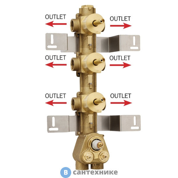 Встр. часть термостата Bossini 3 дивиатора на 2 выхода, (6 выходов) высокой пропускной способности на 3/4, уст-ка верт/гор. (Z030273000)