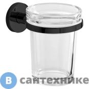 Стакан Inda ONE A2410ANE03, настенный, держателя черный мат., стакан экстра прозрачное стекло