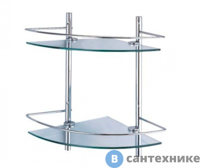 картинка Полка WasserKRAFT K-3122 стеклянная двойная угловая металл, хромоникелевое покрытие, закаленное матовое стекло