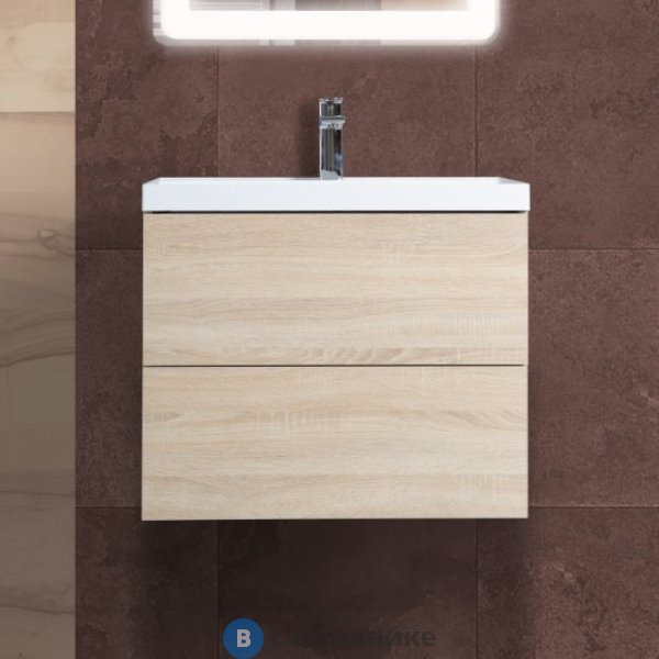 Тумба под раковину Art & MAX AM-Verona-Push-700-2C-SO-RS-TS подвесная с двумя выкатными ящиками, 700x450x550