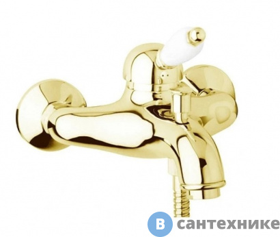 картинка Смеситель Cezares ELITE-VM-03/24-Bi для ванны и душа однорычажный, золото, ручка белая
