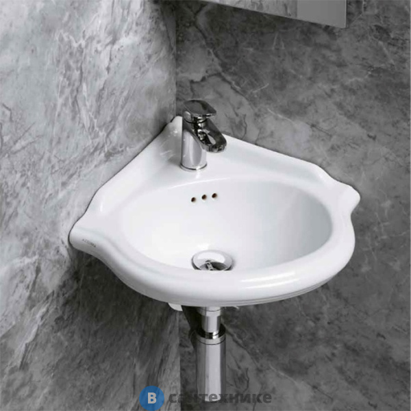 Раковина AZZURRA JUBILAEUM угловая со спинкой 35*35 см c 1 отв. под смеситель, белый (JULS0353500MBI (JUB35/AN bi)*1)