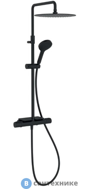 Душевая стойка Jacob Delafon Metro E26589-BL с термостатом и полкой для аксессуаров, матовый чёрный