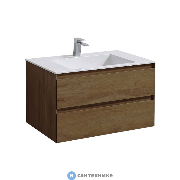 Тумба под раковину Vincea Luka 800 подвесная, 2 выкатных ящика soft-close, T.Oak (VMC-2L800TO)