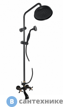 картинка Душевая стойка Slezak RAV MORAVA RETRO MK159.5/3CMATSM для ванной с верхним душем, чёрный матовый, бронза