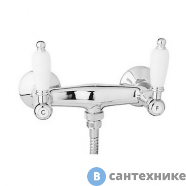картинка Смеситель Cezares FIRST-DS-01-Bi для душа, хром, ручки белые