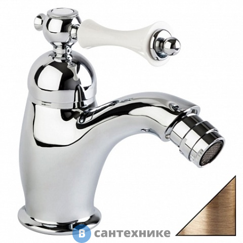 Смеситель Cezares MARGOT-BSM1-02-Bi для биде однорычажный c донным клапаном, бронза, ручка белая