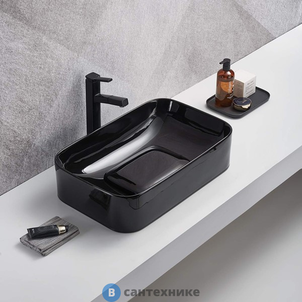 Раковина WELTWASSER ELBACH 78575-60 MT-BL накладная (матовая черная) 610x380x150 мм