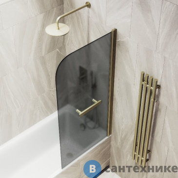 картинка Шторка для ванны поворотная на монопетле MaybahGlass 1400*800 Стекло 6 мм Графит матовый +Полотенцесушитель (MGV-792-2)