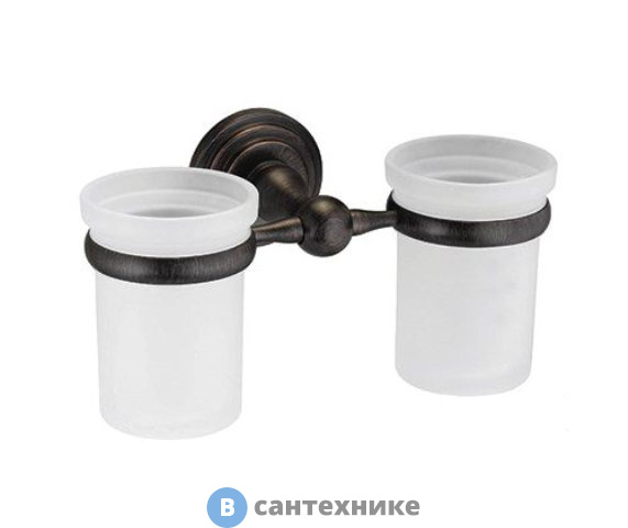 Подстаканник двойной стеклянный WasserKRAFT Isar K-7328D металл, матовое стекло, покрытие "темная бронза"