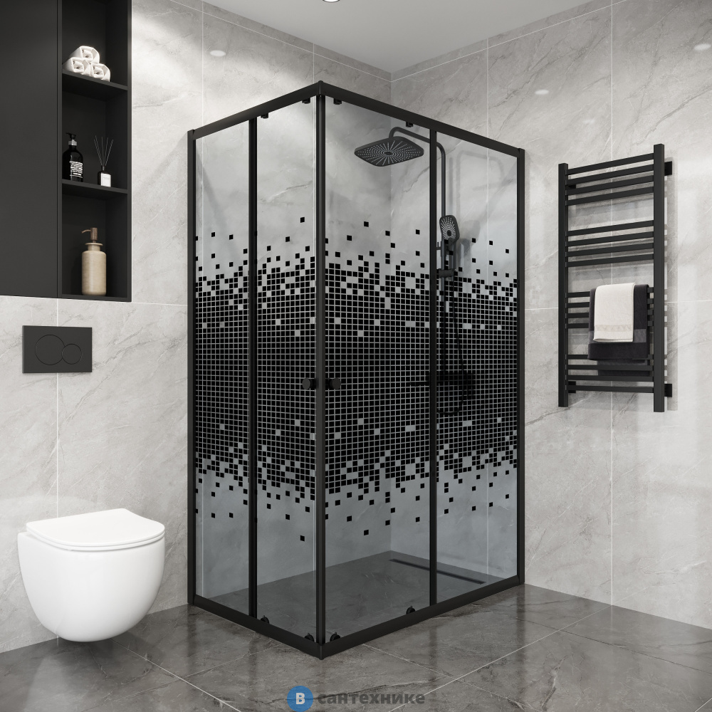 Душевое ограждение Niagara Eco NG-1012-14Q BLACK (120х80х190) прямоугольник, раздвижное, черный, стекло мозайка