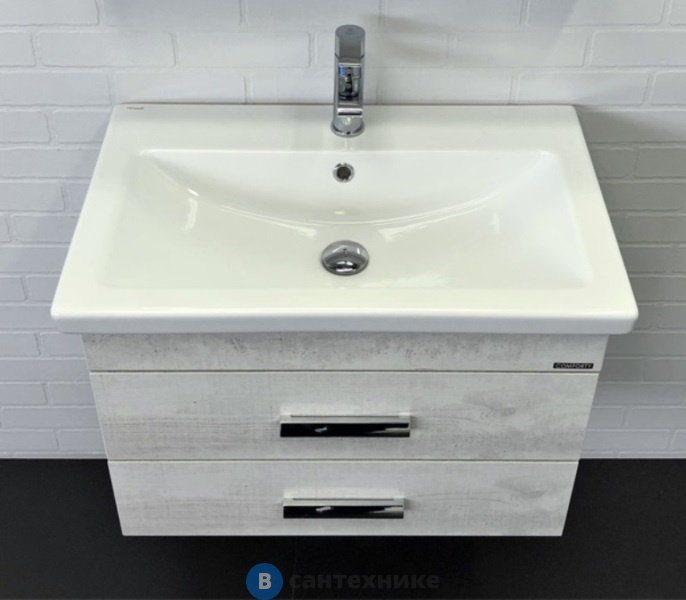 Тумба Comforty Никосия-70Н дуб белый с раковиной COMO 70