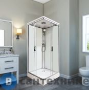 Душевая кабина Sapbox 9100 (900*900*2100) с крышей, стекло белый/прозрач 4 мм, профиль сатин (SB9100-90-01-WTR-S)