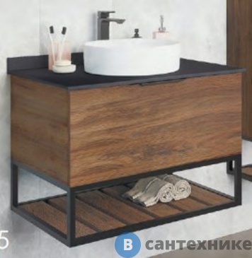 картинка Тумба Comforty Порто-75 дуб тёмно-коричневый с чёрной столешницей, c раковиной COMFORTY 9110