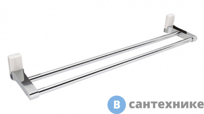 картинка Штанга для полотенец WasserKRAFT Leine K-5040 White двойная металл, хромоникелевое покрытие, ABS - пластик