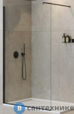 картинка Душевая перегородка Cezares LIBERTA-L-1-125-120-C-NERO с односторонним входом, стекло прозрачное, профиль чёрный, 1250x1200x1950 мм