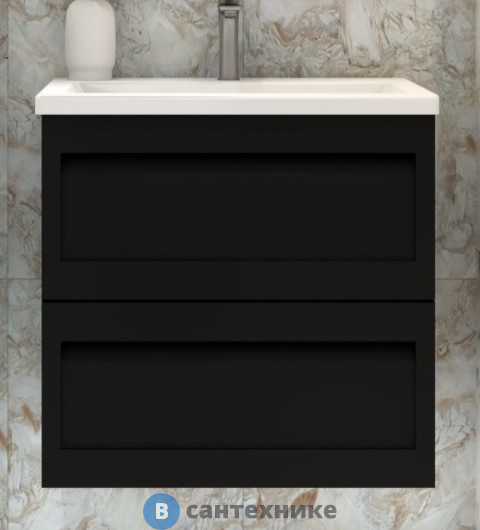 Тумба под раковину Art & MAX PLATINO AM-Platino-580-2C-SO-NM подвесная с двумя выкатными ящиками, чёрный матовый