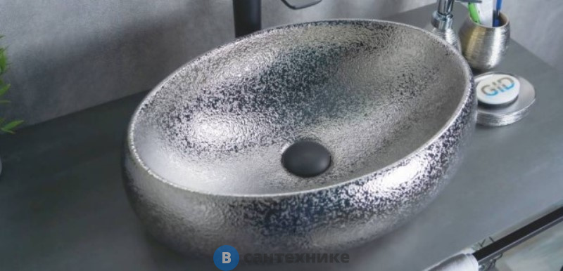 Раковина GID-ceramic 9030s накладная хром (480х340х150)