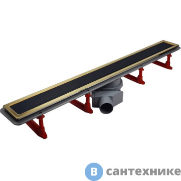 картинка Душевой трап Pestan 13100117 линейный 750 мм CONFLUO PREMIUM LINE GOLD WITH BLACK GLASS, чёрное стекло, рамка - позолота 24К