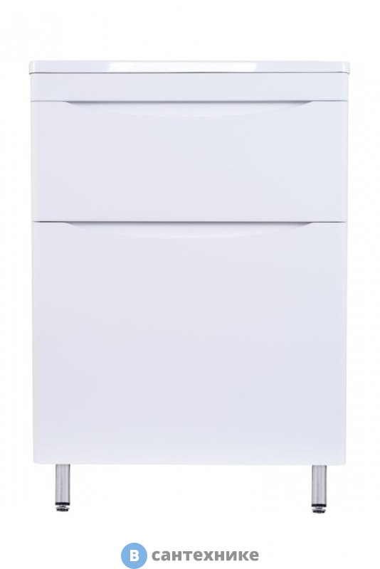 Тумба под раковину Style line Бергамо мини 60 (2 ящ.) Люкс антискрейтч белый, напольная PLUS (2000949236551)