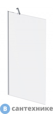 картинка Шторка AM.PM Gem 80х140 W90BS-080-140CM на борт ванны, фиксированная, хром, стекло матовое, с пристенным кронштейном