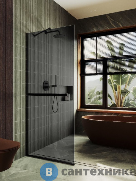 картинка Душевая перегородка в профиле MaybahGlass 1950*690 Стекло 8 мм Графит +Полотенцесушитель (MGD-723-6у)