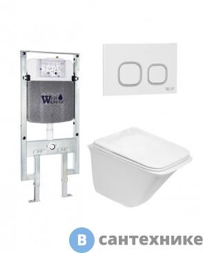 картинка Унитаз с инсталляцией WELTWASSER и кнопкой смыва (AMBERG 497 ST + ROTBACH 004 GL-WT + AMBERG RD-WT)