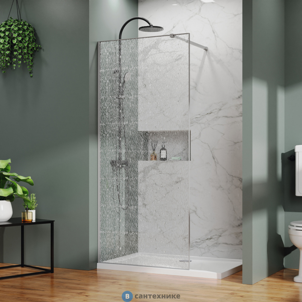 Душевая перегородка Azario 100x200-MGR-CBR Walk-in, в рамке, битое стекло, 4+5+4 мм, профиль матовый графит (AZ-275-100-MGR-CBR)