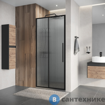 картинка Дверь в нишу Niagara Nova NG-84-L9FHB (90х195) черный матовый, раздвижная влево, стекло рифленое