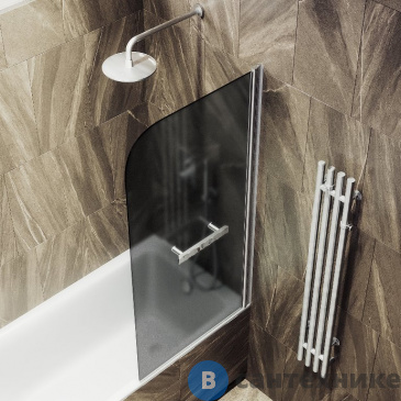 картинка Шторка для ванны поворотная на монопетле MaybahGlass 1400*700 Стекло 6 мм Графит матовый +Полотенцесушитель (MGV-786-5)