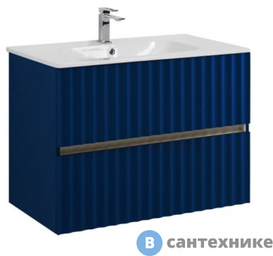 картинка Тумба под раковину Art & MAX ELEGANT AM-ELEGANT-800-2C-SO-SA-P подвесная с двумя выкатными ящиками, с LED подсветкой ручек, сапфир