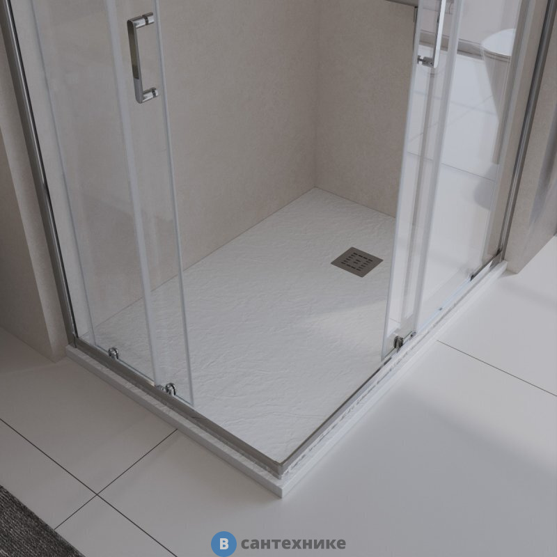 Душевой поддон BelBagno TRAY-MR-UNO-AH-140/90-35-W-CR из искусственного мрамора в комплекте с сифоном с декоративной накладкой (хром)