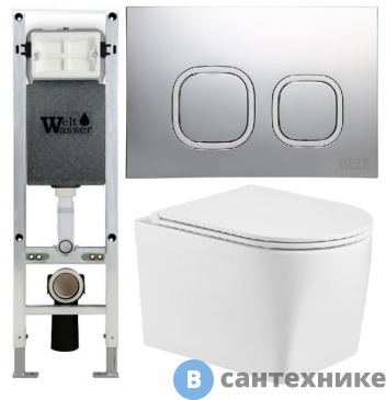 картинка Унитаз с инсталляцией WELTWASSER и кнопкой смыва (AMBERG 350 ST + NESENBACH 004 GL-WT + AMBERG RD-MT CR)