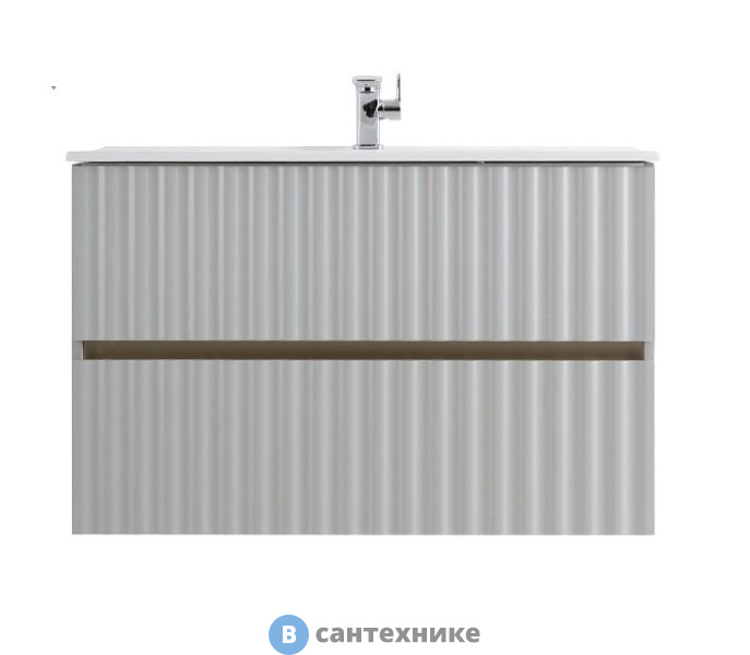 Тумба под раковину Art & MAX ELEGANT AM-ELEGANT-1000-2C-SO-GCM-LED подвесная с двумя выкатными ящиками, с LED подсветкой ручек, светло-серый матовый, 970x469x550