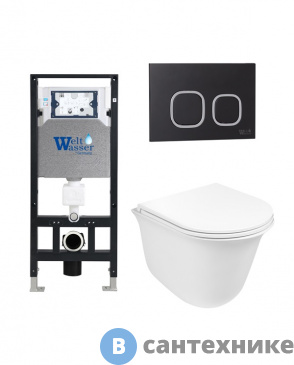 картинка Унитаз с инсталляцией WELTWASSER и кнопкой смыва (AMBERG 506 + TELBACH 004 GL-WT + AMBERG RD-BL)