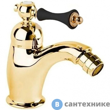 картинка Смеситель Cezares MARGOT-BSM1-03/24-N на биде однорычажный c донным клапаном, золото, ручка чёрная