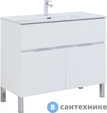 картинка Тумба под раковину Aquanet Алвита new 100 напольная 1 ящ., 2 дв. белый матовый (277554)