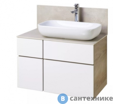 картинка Тумба под раковину Акватон Мишель 80 Дуб Эндгрейн/Белый (1A244501MIX40), без столешницы