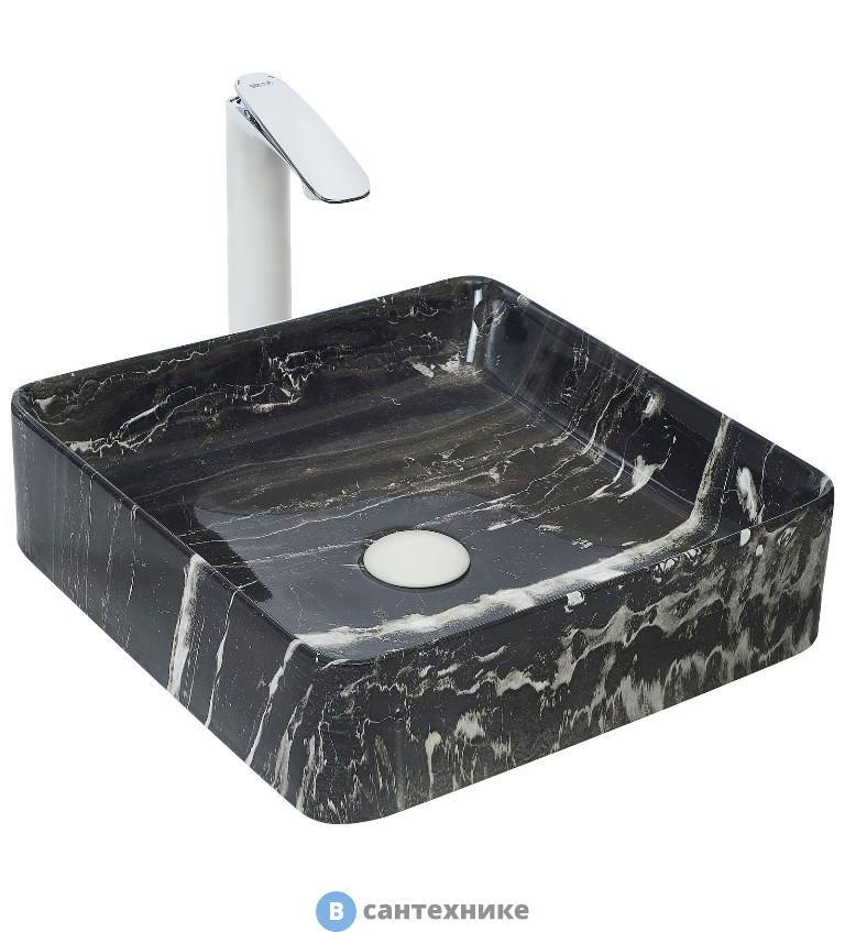 Раковина WELTWASSER ELBACH 2179 K512 накладная (чёрная с белым) /400х400х110/