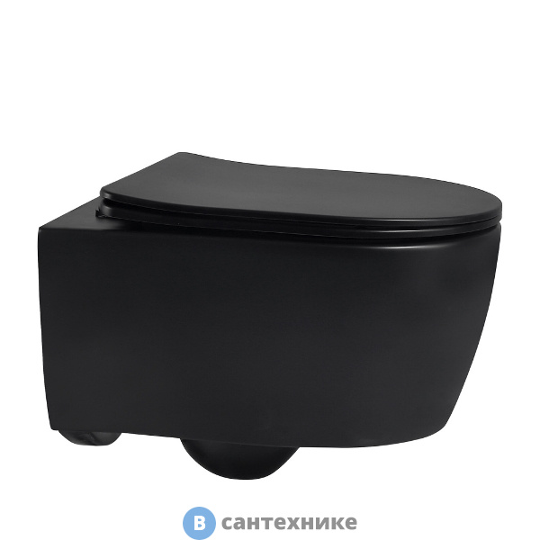 Унитаз подвесной ABBER Bequem AC1104MB чёрный матовый, безободковый, сиденье микролифт
