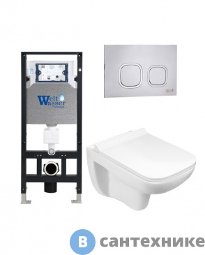 картинка Унитаз с инсталляцией WELTWASSER и кнопкой смыва (AMBERG 506 + KEHLBACH 004 GL-WT + AMBERG RD-MT CR)