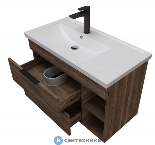 Тумба под раковину Grossman ФОРТА-80 см подвесная, с 2-я ящ. темный дуб (под ум.Фостер-80 Пр.)