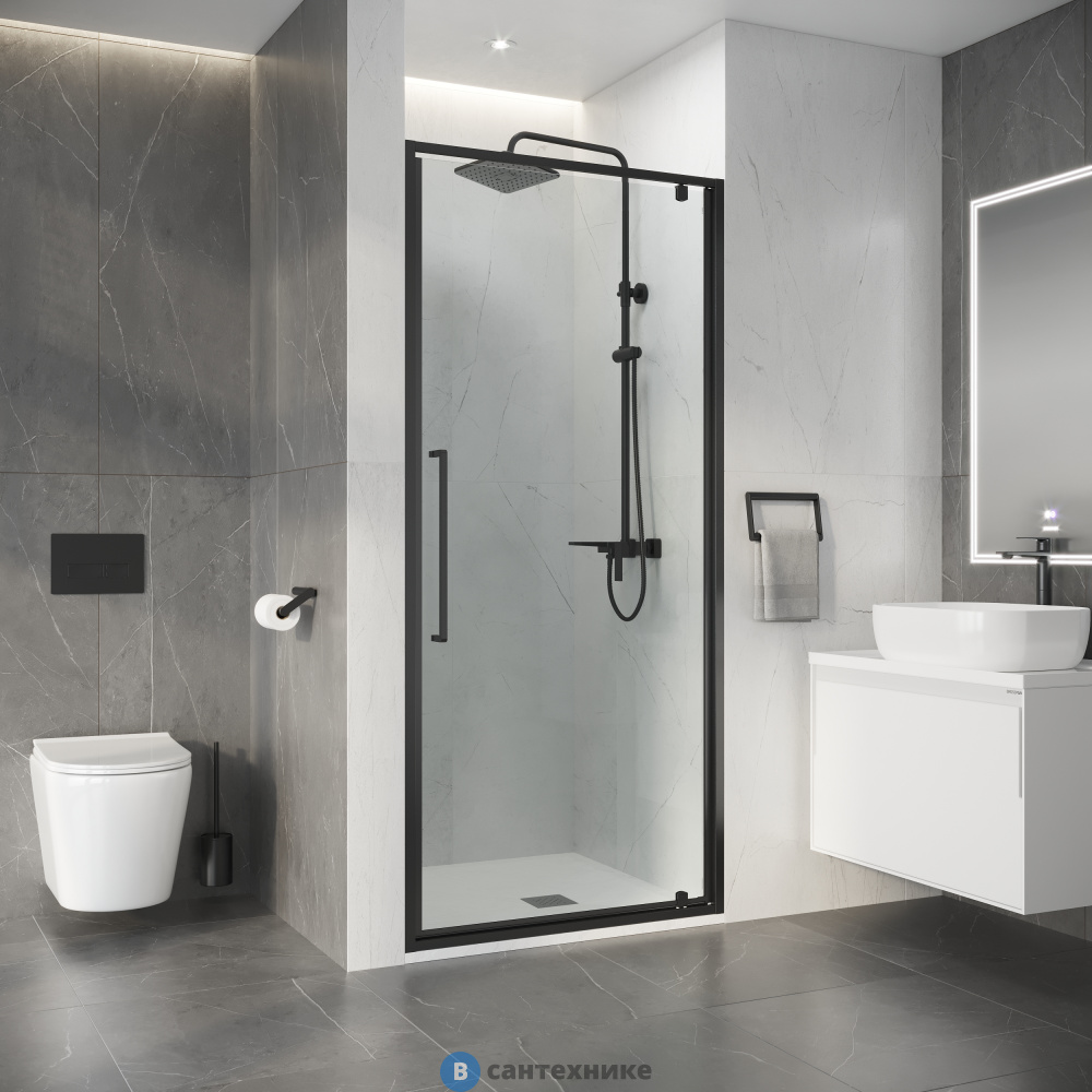 Дверь в нишу Niagara Nova NG-35-10AGR (100х195) распашная, графит, стекло прозрачное